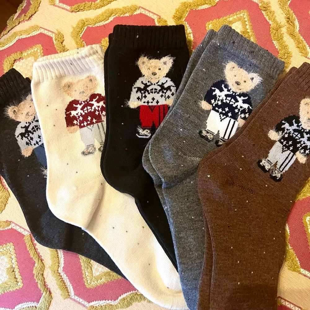 New! Sweater Bear Preppy Cozy Crew Socks Ralph Lauren Style